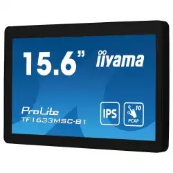 Монитор IIYAMA TF1633MSC-B1, 15.6", Open Frame, IPS panel, 16:9, 1920x1080, 450 cd/m2, 1000:1, 5ms, 10-points PCAP, IP54 Front, OSD key lock, Blue light reducer, Palm rejection, HDMI, DisplayPort, 2x USB, Tilt, Speakers, VESA 100, Black