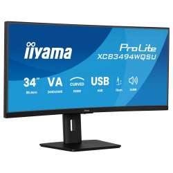 Монитор IIYAMA XCB3494WQSU-B1, 34", Curved VA panel, AG, 21:9, UWQHD 3440 x 1440, 350cd/m2, 3000:1, 0.4ms, 120Hz, FreeSync Premium, Flicker free, Blue light reducer, 2x HDMI, DP, 4x USB, Audio out, HAS, Swivel, Tilt, Pivot, VESA 100, Black