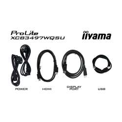 Монитор IIYAMA XCB3494WQSU-B1, 34", Curved VA panel, AG, 21:9, UWQHD 3440 x 1440, 350cd/m2, 3000:1, 0.4ms, 120Hz, FreeSync Premium, Flicker free, Blue light reducer, 2x HDMI, DP, 4x USB, Audio out, HAS, Swivel, Tilt, Pivot, VESA 100, Black