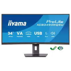 Монитор IIYAMA XCB3494WQSU-B1, 34", Curved VA panel, AG, 21:9, UWQHD 3440 x 1440, 350cd/m2, 3000:1, 0.4ms, 120Hz, FreeSync Premium, Flicker free, Blue light reducer, 2x HDMI, DP, 4x USB, Audio out, HAS, Swivel, Tilt, Pivot, VESA 100, Black