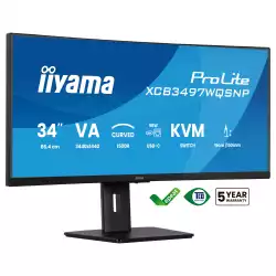 Монитор IIYAMA XCB3497WQSNP-B1, 34", Curved VA panel, AG, 21:9, UWQHD 3440 x 1440, 350cd/m2, 3000:1, 0.4ms, 120Hz, KVM, FreeSync Premium, Flicker free, Blue light reducer, 2x HDMI, DP, USB-C, 4x USB, LAN, Speakers, HAS, Swivel, Tilt, Pivot, VESA 100, Black