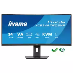 Монитор IIYAMA XCB3497WQSNP-B1, 34", Curved VA panel, AG, 21:9, UWQHD 3440 x 1440, 350cd/m2, 3000:1, 0.4ms, 120Hz, KVM, FreeSync Premium, Flicker free, Blue light reducer, 2x HDMI, DP, USB-C, 4x USB, LAN, Speakers, HAS, Swivel, Tilt, Pivot, VESA 100, Black