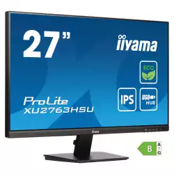 Монитор IIYAMA XU2763HSU-B1, 27", IPS LED panel, 3-side borderless, Anti-Glare, 16:9, FHD 1920x1080, 100Hz, 3ms, 250cd/m2, 1300:1, 80M:1, FreeSync support, Blue light reducer, Flicker free, HDMI, DP, 2x USB, Speakers, Tilt, EPEAT Silver, VESA 100, Black, Energy Class B