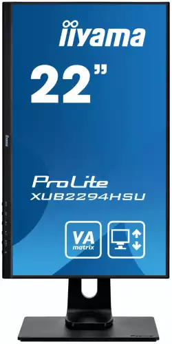 Монитор IIYAMA XUB2294HSU-B1 21.5" VA Panel LED Panel, 1920x1080, 250cd/m2, 3000:1, 4ms, VGA, HDMI, Displayport, USB, speakers, Height adjustment, Pivot, Черен