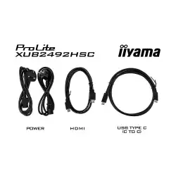 Монитор IIYAMA XUB2492HSC-B5, 24", 3-side borderless, IPS Panel, AntiGlare, 16:9, 1920x1080, 250cd/m2, 1000:1, 80M:1, 4ms, Blue light reducer, Flicker free, Speakers, HDMI, DisplayPort, USB-C (PD 65W), 2x USB 3.0, HAS, Swivel, Pivot, Tilt, VESA 100, Black