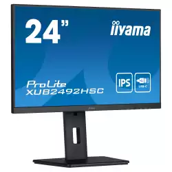 Монитор IIYAMA XUB2492HSC-B5, 24", 3-side borderless, IPS Panel, AntiGlare, 16:9, 1920x1080, 250cd/m2, 1000:1, 80M:1, 4ms, Blue light reducer, Flicker free, Speakers, HDMI, DisplayPort, USB-C (PD 65W), 2x USB 3.0, HAS, Swivel, Pivot, Tilt, VESA 100, Black