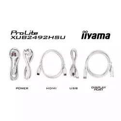 Монитор IIYAMA XUB2492HSU-W6, 23.8", IPS LED panel, 3-side borderless, AntiGlare, 16:9, FHD 1920x1080, 250 cd/m2, 1300:1, 100Hz, 0.4ms, Blue light reducer, Flicker free, FreeSync support, i-Style colour, HDMI, DisplayPort, 4x USB, Audio out, Speakers, HAS, Swivel, Tilt, Pivot, VESA 100, Бял