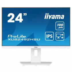 Монитор IIYAMA XUB2492HSU-W6, 23.8", IPS LED panel, 3-side borderless, AntiGlare, 16:9, FHD 1920x1080, 250 cd/m2, 1300:1, 100Hz, 0.4ms, Blue light reducer, Flicker free, FreeSync support, i-Style colour, HDMI, DisplayPort, 4x USB, Audio out, Speakers, HAS, Swivel, Tilt, Pivot, VESA 100, Бял