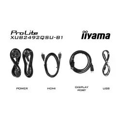 Монитор IIYAMA XUB2492QSU-B1, 23.8", IPS LED panel, Anti-Glare, 16:9, 2K QHD 2560x1440, 300cd/m2, 1000:1, 0.5ms, 80M:1, Flicker free, Blue light reducer, FreeSync, HDMI, DP, USB-C, 2x USB, Speakers, HAS, Swivel, Tilt, Pivot, VESA 100, Black
