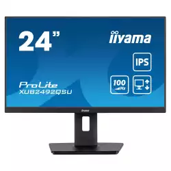 Монитор IIYAMA XUB2492QSU-B1, 23.8", IPS LED panel, Anti-Glare, 16:9, 2K QHD 2560x1440, 300cd/m2, 1000:1, 0.5ms, 80M:1, Flicker free, Blue light reducer, FreeSync, HDMI, DP, USB-C, 2x USB, Speakers, HAS, Swivel, Tilt, Pivot, VESA 100, Black