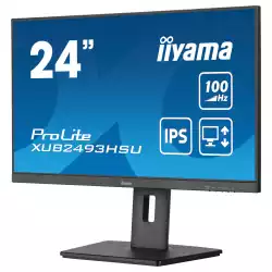 Монитор IIYAMA XUB2493HSU-B6, 23.8" IPS LED panel, AntiGlare, 16:9, FHD 1920x1080, 250cd/m2, 1000:1, 80M:1, 100Hz, 1ms, FreeSync support, Flicker free, i-Style colour, HDMI, DisplayPort, 2x USB, Audio out, Speakers, HAS, Swivel, Tilt, Pivot, VESA 100, Black