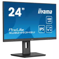 Монитор IIYAMA XUB2493HSU-B6, 23.8" IPS LED panel, AntiGlare, 16:9, FHD 1920x1080, 250cd/m2, 1000:1, 80M:1, 100Hz, 1ms, FreeSync support, Flicker free, i-Style colour, HDMI, DisplayPort, 2x USB, Audio out, Speakers, HAS, Swivel, Tilt, Pivot, VESA 100, Black