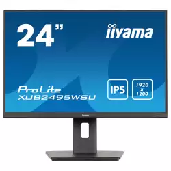 Монитор IIYAMA XUB2495WSU-B7, 24.1" IPS LED panel, AG, 16:10, WUXGA 1920 x 1200, 300cd/m2, 1000:1, 80M:1, 4ms, 75Hz, Flicker free, HDMI, DP, 3x USB, USB-C, Speakers, HAS, Swivel, Tilt, Pivot, VESA 100, Black