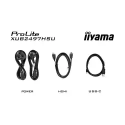 Монитор IIYAMA XUB2497HSN-B1, 23.8", IPS LED panel, 16:9, FHD 1920x1080, 1ms, 250cd/m2, 1300:1, 100Hz, Flicker free, Adaptive Sync, HDMI, DP, 4x USB, USB-C, LAN, Docking, Speakers, HAS, Swivel, Tilt, Pivot, VESA 100, Black