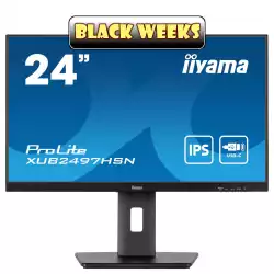 Монитор IIYAMA XUB2497HSN-B1, 23.8", IPS LED panel, 16:9, FHD 1920x1080, 1ms, 250cd/m2, 1300:1, 100Hz, Flicker free, Adaptive Sync, HDMI, DP, 4x USB, USB-C, LAN, Docking, Speakers, HAS, Swivel, Tilt, Pivot, VESA 100, Black                          