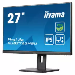 Монитор IIYAMA XUB2763HSU-B1, 27" IPS LED panel, AG, 16:9, FHD 1920x1080, 3ms, 100Hz, 250cd/m2, 1300:1, 80M:1, HDMI, DP, 2x USB, Speakers, Blue light reducer, Flicker free, HAS, Swivel, Tilt, Pivot, EPEAT Silver, VESA 100, Black, Energy Class B