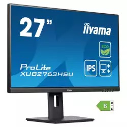 Монитор IIYAMA XUB2763HSU-B1, 27" IPS LED panel, AG, 16:9, FHD 1920x1080, 3ms, 100Hz, 250cd/m2, 1300:1, 80M:1, HDMI, DP, 2x USB, Speakers, Blue light reducer, Flicker free, HAS, Swivel, Tilt, Pivot, EPEAT Silver, VESA 100, Black, Energy Class B