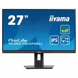 Монитор IIYAMA XUB2763HSU-B1, 27" IPS LED panel, AG, 16:9, FHD 1920x1080, 3ms, 100Hz, 250cd/m2, 1300:1, 80M:1, HDMI, DP, 2x USB, Speakers, Blue light reducer, Flicker free, HAS, Swivel, Tilt, Pivot, EPEAT Silver, VESA 100, Black, Energy Class B