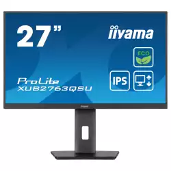 Монитор IIYAMA XUB2763QSU-B1, 27" IPS LED panel, AG, 16:9, QHD 2560x1440, 2ms, 100Hz, 350cd/m2, 1500:1, 80M:1, HDMI, DP, 2x USB, Speakers, Blue light reducer, Flicker free, Adaptive Sync, HAS, Swivel, Tilt, Pivot, EPEAT Silver, VESA 100, Black, Energy Class B