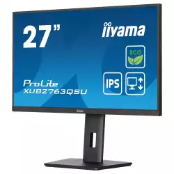 Монитор IIYAMA XUB2763QSU-B1, 27" IPS LED panel, AG, 16:9, QHD 2560x1440, 2ms, 100Hz, 350cd/m2, 1500:1, 80M:1, HDMI, DP, 2x USB, Speakers, Blue light reducer, Flicker free, Adaptive Sync, HAS, Swivel, Tilt, Pivot, EPEAT Silver, VESA 100, Black, Energy Class B
