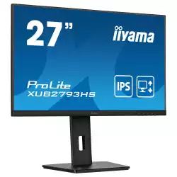 Монитор IIYAMA XUB2793HS-B7, 27", IPS panel, 3-side borderless, AG, 16:9, FHD 1920x1080, 100 Hz, 1ms, 300cdm, 1300:1, Adaptive Sync, Flicker free, Blue light reducer, HDMI, DisplayPort, Audio out, Speakers, HAS, Swivel, Tilt, Pivot, VESA 100, Black
