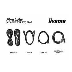 Монитор IIYAMA XUB2797QSN-B2, 27" IPS panel, Anti-Glare, WQHD 2560x1440, 16:9, 300cd/m2, 1300:1, 80M:1, 1ms, 100Hz, Flicker free, Blue light reducer, Adaptive Sync, HDMI, DP, DP Out, USB-C, 4x USB, LAN, Speakers, HAS, Swivel, Tilt, Pivot, VESA 100, Black