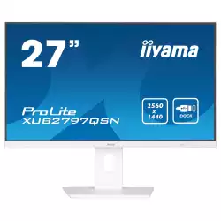 Монитор IIYAMA XUB2797QSN-W2, 27" IPS panel, AG, 16:9, WQHD 2560x1440, 1300:1, 300cd/m2, 1ms, 100Hz, Blue light reducer, Flicker free, Adaptive Sync, HDMI, DP, DP Out, USB-C, 4x USB, LAN, Speakers, HAS, Swivel, Tilt, Pivot, VESA 100, White