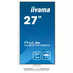 Монитор IIYAMA XUB2797QSN-W2, 27" IPS panel, AG, 16:9, WQHD 2560x1440, 1300:1, 300cd/m2, 1ms, 100Hz, Blue light reducer, Flicker free, Adaptive Sync, HDMI, DP, DP Out, USB-C, 4x USB, LAN, Speakers, HAS, Swivel, Tilt, Pivot, VESA 100, White