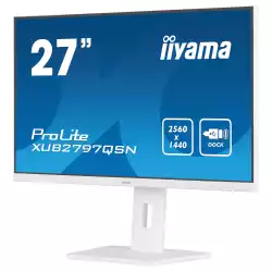 Монитор IIYAMA XUB2797QSN-W2, 27" IPS panel, AG, 16:9, WQHD 2560x1440, 1300:1, 300cd/m2, 1ms, 100Hz, Blue light reducer, Flicker free, Adaptive Sync, HDMI, DP, DP Out, USB-C, 4x USB, LAN, Speakers, HAS, Swivel, Tilt, Pivot, VESA 100, White