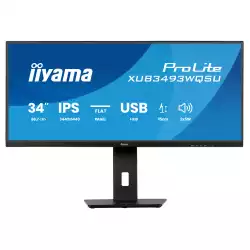 Монитор IIYAMA XUB3493WQSU-B6, 34", IPS panel, AG, 21:9, UWQHD 3440x1440, HDR, 400cd/m2, 1000:1, 120Hz, 1ms, Flicker free, Adaptive Sync, PiP, PbP, 2x HDMI, DP, 4x USB, Speakers, HAS, Swivel, Tilt, VESA 100, Black