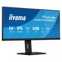 Монитор IIYAMA XUB3493WQSU-B6, 34", IPS panel, AG, 21:9, UWQHD 3440x1440, HDR, 400cd/m2, 1000:1, 120Hz, 1ms, Flicker free, Adaptive Sync, PiP, PbP, 2x HDMI, DP, 4x USB, Speakers, HAS, Swivel, Tilt, VESA 100, Black