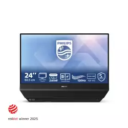 Монитор Philips 24B2D5300/00, 23.8 inch Dual-sided monitor, IPS panel, AG, FHD 1920x1080, 300 cd/m2, 1500:1, 120Hz, 4ms, SoftBlue, D-Mode, EyeSafe, 2x HDMI, 2x USB-C, HBR 3, 4x USB, Audio out, Speakers, Swivel, Black