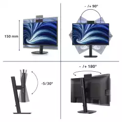 Монитор Philips 24B2N3200JH/00, 23.8 inch, IPS panel, AG, FHD 1920x1080, 350 cd/m2, 1500:1, 120Hz, 4ms, SoftBlue, EyeSafe, D-mode, 5MP Webcam, VGA, HDMI, DP, 3x USB 3.2, Audio out, Speakers, HAS, Swivel, Pivot, Tilt, Speakers, VESA 100, Energy class C, Black