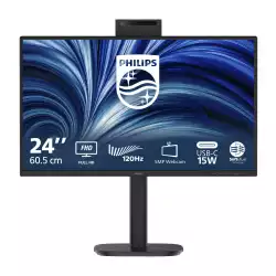 Монитор Philips 24B2N3200JH/00, 23.8 inch, IPS panel, AG, FHD 1920x1080, 350 cd/m2, 1500:1, 120Hz, 4ms, SoftBlue, EyeSafe, D-mode, 5MP Webcam, VGA, HDMI, DP, 3x USB 3.2, Audio out, Speakers, HAS, Swivel, Pivot, Tilt, Speakers, VESA 100, Energy class C, Black