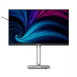 Монитор Philips 24B2U4301/00, 23.8", IPS panel, AG, 3H, 16:9, FHD 1920x1080, 300 cd/m2, 1500:1, 50M:1, 120Hz, Adaptive Sync, SoftBlue, Flicker Free, EyeSafe, HDMI, DisplayPort, USB-C, LAN, 3x USB, HBR3, DP Out, Audio out, Speakers, HAS, Swivel, Tilt, Pivot, VESA 100, Black/Silver