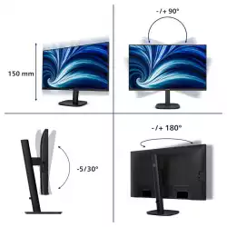 Монитор Philips 27B2U3601/00, 27", IPS panel, AG, 16:9, QHD 2560x1440, 350cd/m2, 1500:1, 50M:1, 120Hz, 4ms, SoftBlue, Flicker Free, Adaptive Sync, sRGB, USB-C, HDMI, DP, LAN, DP Out, HBR3, 4x USB, Speakers, HAS, Swivel, Tilt, Pivot, VESA 100, Black