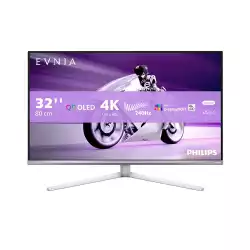 Монитор Philips 32M2N8900/00, 31.5" EVNIA gaming monitor, QD OLED panel, 16:9, AR, 4K UHD 3840x2160, 450cd/m2, 1.5M:1, 0.03ms, 240Hz, DisplayHDR True Black 400, Ambiglow, Adaptive sync, Flicker-free, 2x HDMI, DP, USB-C, 2x USB, Audio out, KVM, Speakers, HAS, Swivel, Tilt, VESA100, White