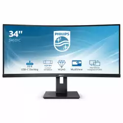 Монитор Philips 346B1C/00 34 inch LED, VA panel, Curved monitor, 21:9, 3440x1440, 5ms, 300cd/m2, 3000:1, HDMI, USB-C Docking, 4xUSB, Displayport, speakers, Height adjustment, MultiView, KVM