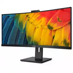 Монитор Philips 34B1U5600CH/00 34 inch VA LCD Panel, Curved 1500R, Anti Glare, 21:9, 3440x1440, 4ms, 100Hz, 350cd/m2, 3000:1, 50M:1, MultiView, PbP, PiP, KVM, Windows Hello Web Cam, HDMI, DisplayPort, USB-C (PD 100W) Docking, HBR3, 4x USB-A, LAN, Tilt, Swivel, HAS, Speakers, VESA 100, Kensington Lock, Black