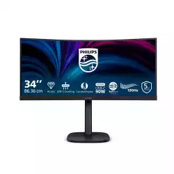 Монитор Philips 34B2U3600C/00, 34" VA Curved panel, AG, 21:9, WQHD 3440x1440, 300cd/m2, 3500:1, 4ms, 120Hz, KVM, sRGB , SoftBlue, Flicker-Free, Adaptive sync, HDMI, DP, USB-C, 4x USB, LAN, HBR3, Speakers, HAS, Swivel, Tilt, VESA 100, Black