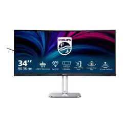 Монитор Philips 34B2U5600C/00, 34" VA Curved panel, AG, 21:9, WQHD 3440x1440, 300cd/m2, 4000:1, 4ms, 60Hz, sRGB, KVM, sRGB , SmartContrast, Flicker-Free, Adaptive sync, 2x HDMI, DP, 2x USB-C, 4x USB, LAN, HBR3, Speakers, HAS, Swivel, Tilt, VESA 100, Black/Grey