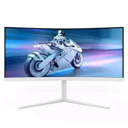 Монитор Philips 34M2C5501A/00, 34", Evnia curved gaming monitor, VA panel, 1500R, 21:9, WQHD 3440x1440, 300cd/m2, 4000:1, 180Hz, 0.5ms, HDR 400, AMD FreeSync, Flicker-free, Low Input Lag, 2x HDMI, DP, 3x USB, Audio out, Speakers, Ambiglow, HAS, Swivel, Tilt, VESA 100, White