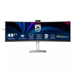 Монитор Philips 49B2U6900CH/00, 48.8", Curved monitor, VA W-LED panel, 32:9, AG, DQHD 5120x1440, 450cd/m2, 3000:1, 80M:1, 75Hz, 4ms, HDR 400, sRGB, Flicker- free, Low Blue Mode, 2x HDMI, DP, 2x USB-C, HBR3, 4x USB, LAN, Speakers, Web Cam, HAS, Swivel, Tilt, VESA 100, Black