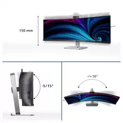 Монитор Philips 49B2U6903CH/00, 48.8", Curved monitor, VA W-LED panel, 32:9, AG, DQHD 5120x1440, 500cd/m2, 3000:1, 4ms, 100Hz, HDR 400, sRGB, SoftBlue, Flicker- free, pop-up Webcam, Thunderbolt 4, DP, 2x HDMI, LAN, HBR 3, TB 4 Out, USB-C, 4x USB, KVM, Speakers, HAS, Swivel, Tilt, Black                          