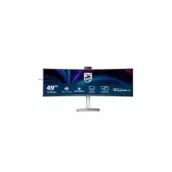 Монитор Philips 49B2U6903CH/00, 48.8", Curved monitor, VA W-LED panel, 32:9, AG, DQHD 5120x1440, 500cd/m2, 3000:1, 4ms, 100Hz, HDR 400, sRGB, SoftBlue, Flicker- free, pop-up Webcam, Thunderbolt 4, DP, 2x HDMI, LAN, HBR 3, TB 4 Out, USB-C, 4x USB, KVM, Speakers, HAS, Swivel, Tilt, Black