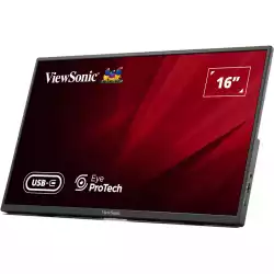 Монитор ViewSonic VA1650, 16" Lightweight portable monitor, IPS panel, FHD 1920x1080, AG, 250cd/m2, 1000:1, 60Hz, 7ms, HDMI, USB-C, Audio out, 65W PD, Speakers, Tilt, VESA 75, Black