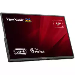 Монитор ViewSonic VA1650, 16" Lightweight portable monitor, IPS panel, FHD 1920x1080, AG, 250cd/m2, 1000:1, 60Hz, 7ms, HDMI, USB-C, Audio out, 65W PD, Speakers, Tilt, VESA 75, Black