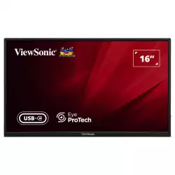 Монитор ViewSonic VA1650, 16" Lightweight portable monitor, IPS panel, FHD 1920x1080, AG, 250cd/m2, 1000:1, 60Hz, 7ms, HDMI, USB-C, Audio out, 65W PD, Speakers, Tilt, VESA 75, Black