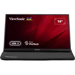 Монитор ViewSonic VA1650, 16" Lightweight portable monitor, IPS panel, FHD 1920x1080, AG, 250cd/m2, 1000:1, 60Hz, 7ms, HDMI, USB-C, Audio out, 65W PD, Speakers, Tilt, VESA 75, Black