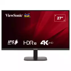 Монитор ViewSonic VA2708-4K-HD, 27", SuperClear IPS LED panel, 16:9, 4K UHD 3840x2160, 250cd/m2, 1200:1, 4ms, 60Hz, HDR 10, sRGB, Flicker-Free, Low Blue Light, 2x HDMI, DP, Audio Out, DC Socket, Tilt, VESA 75, Black